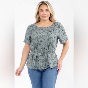 Plus Size Floral Print Women's Top - Olive